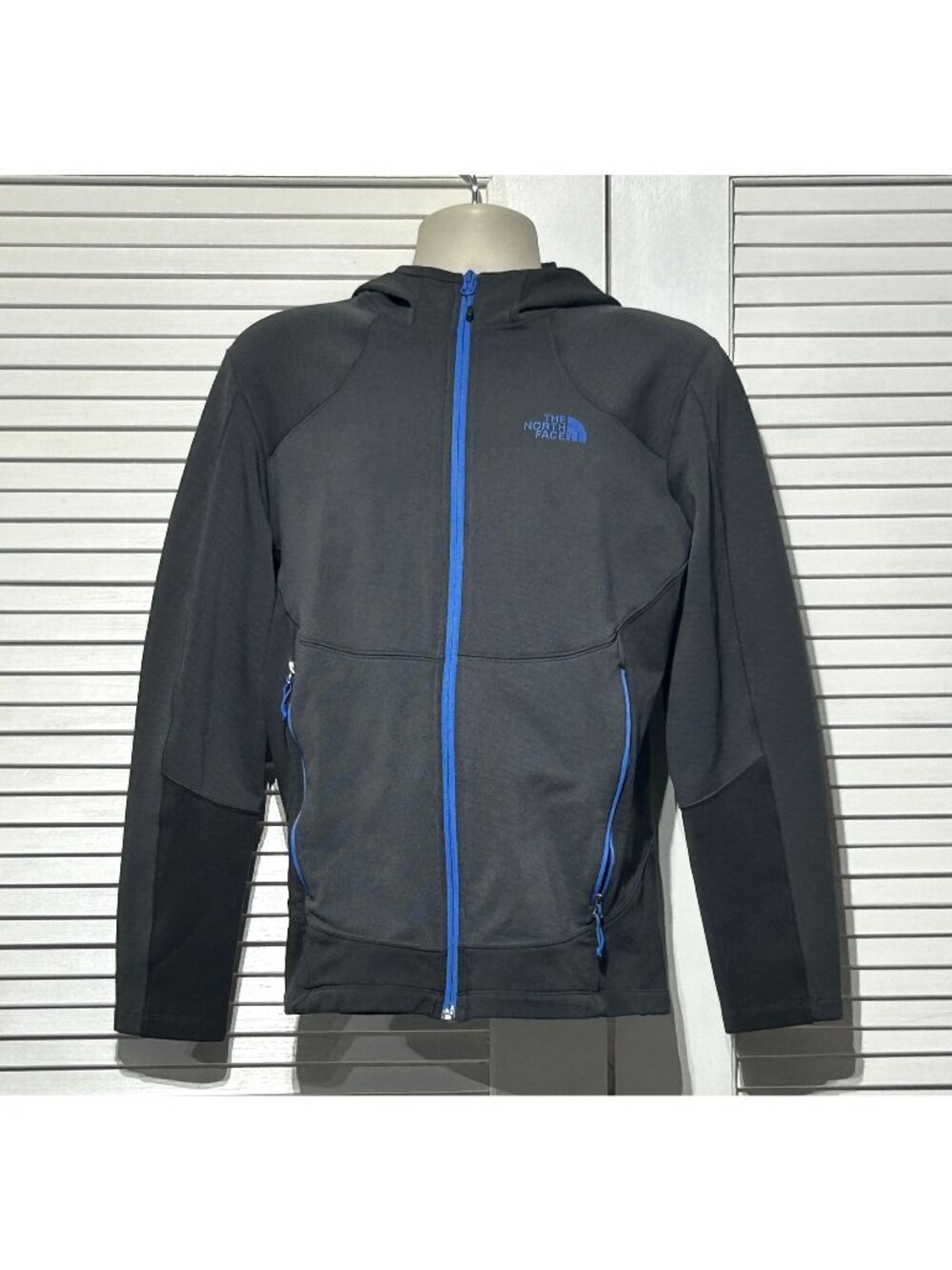The North Face Men's Gray Blue Full-Zip Fleece Hoodie Athletic Jacket Size M 304